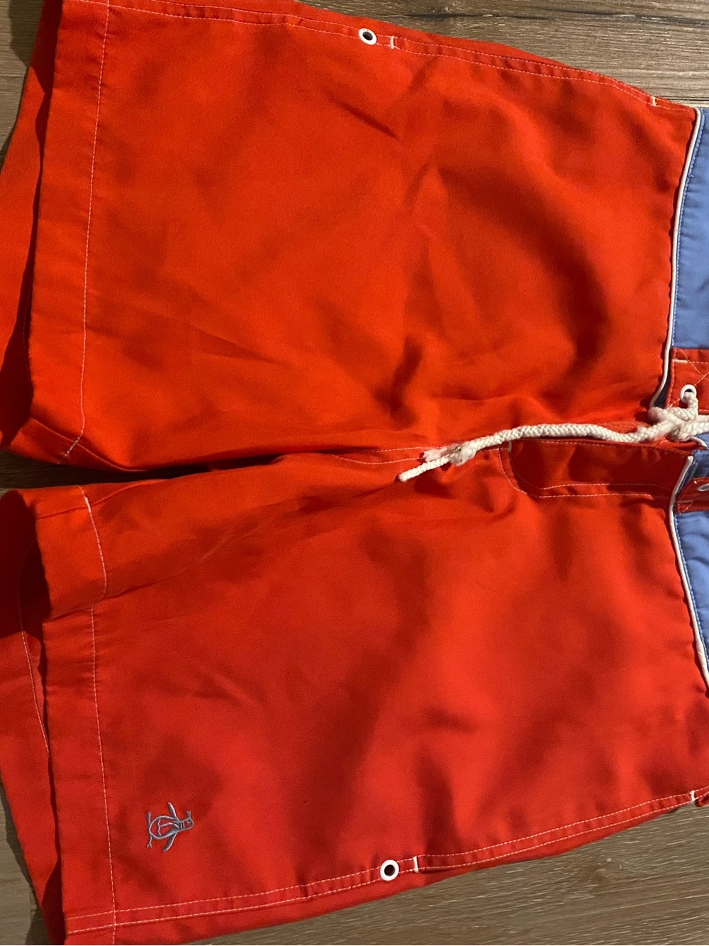 Original Penguin Orange Swim Trunks with Light Blue Waistband